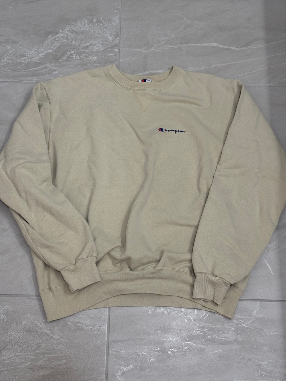Vintage Champion Men's Cream Crewneck Sweatshirt Athleisure Fall Sportswear
